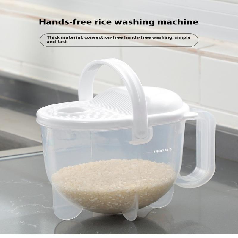 Portable Rice Strainer With Handle Rice Wash Strainer Bowl With Lid Convenient Multifunctional Kitchen Items For Grain Beans