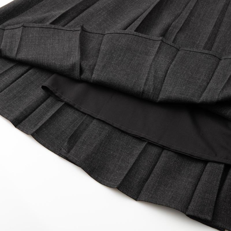 2025 Autumn/Winter High-Waist Black Pleated A-Line Mid-Length Skirt
