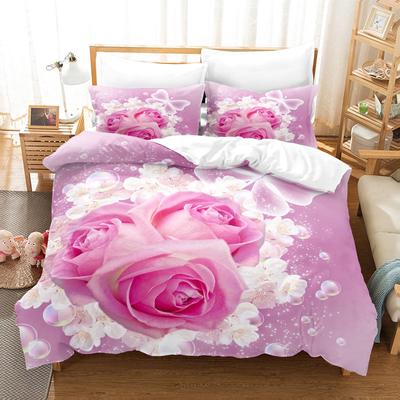Juego de funda de edredón con rosas rosas, diseño romántico, regalo para el día de San Valentín y el día de la madre, juego de cama tamaño queen y king, funda de edredón de poliéster