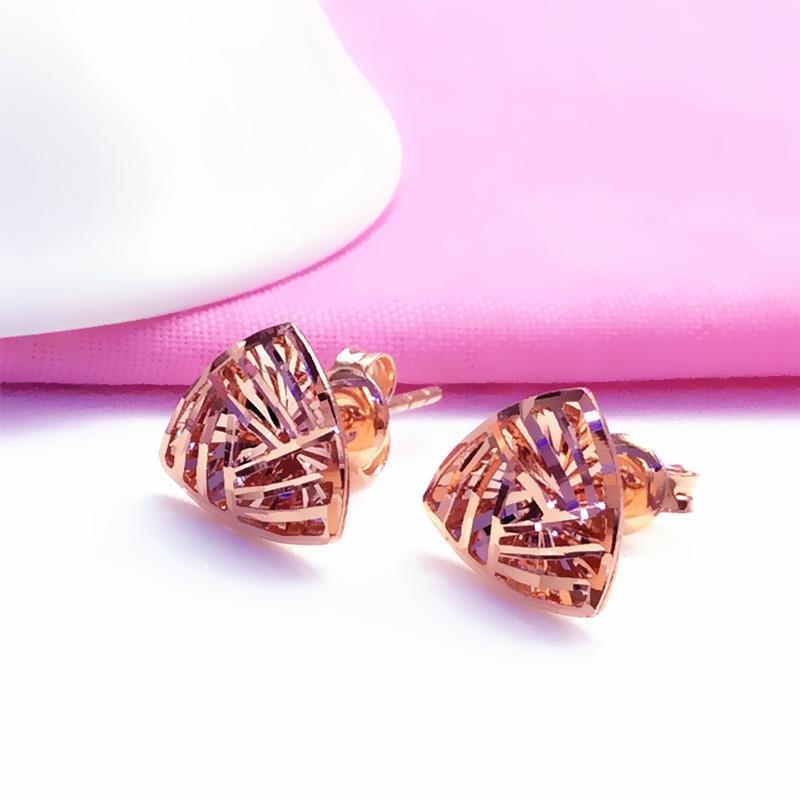 Серьги-гвоздики треугольной формы, полые, из чистого фиолетового золота, высококачественные, блестящие женские серьги из цветного золота с покрытием из розового золота.