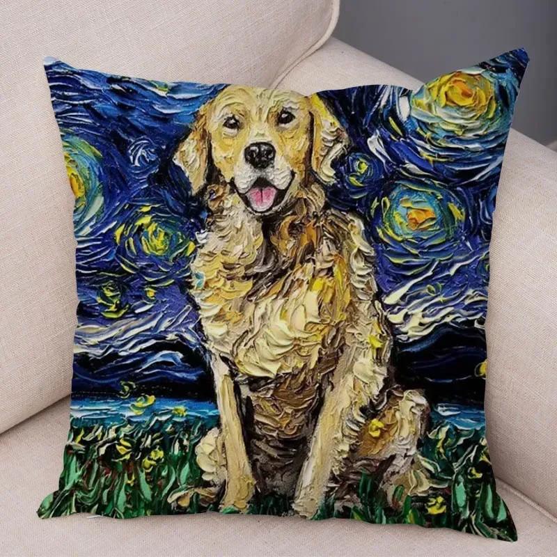 Colorful Pet Shepherd Dog Cushion Cover Pillow Case Pillow Covers Decor Oil Painting Cartoon Animal  Pillowcase 45x45