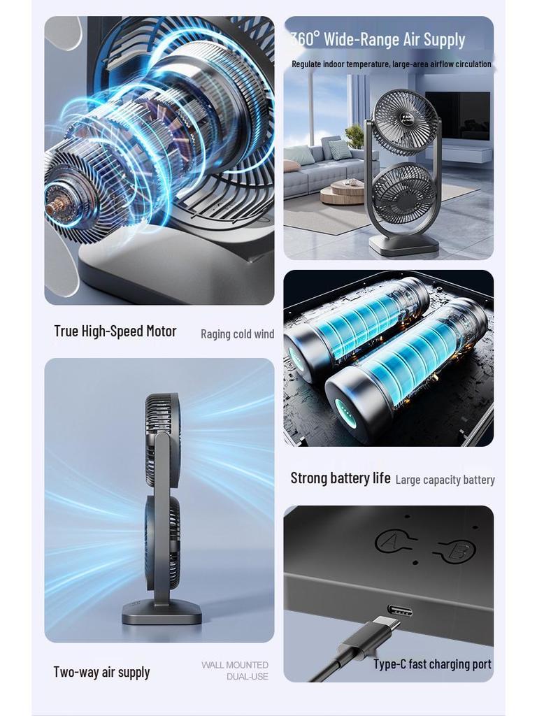 Dual-Head USB Fan: Portable 360° Rotating Desk Fan for Dorms and Outdoors