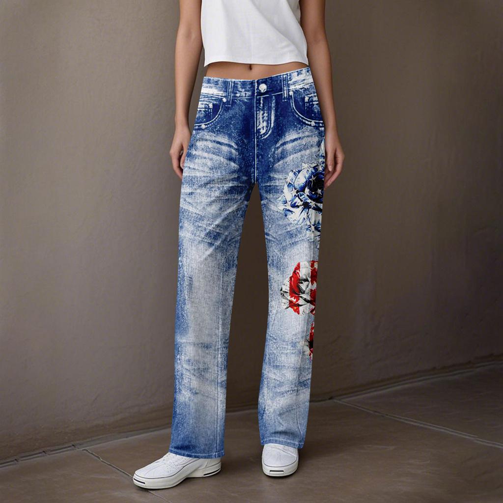 Women's Casual Sports Pants Sweatpant Jeans Print Denim Pants