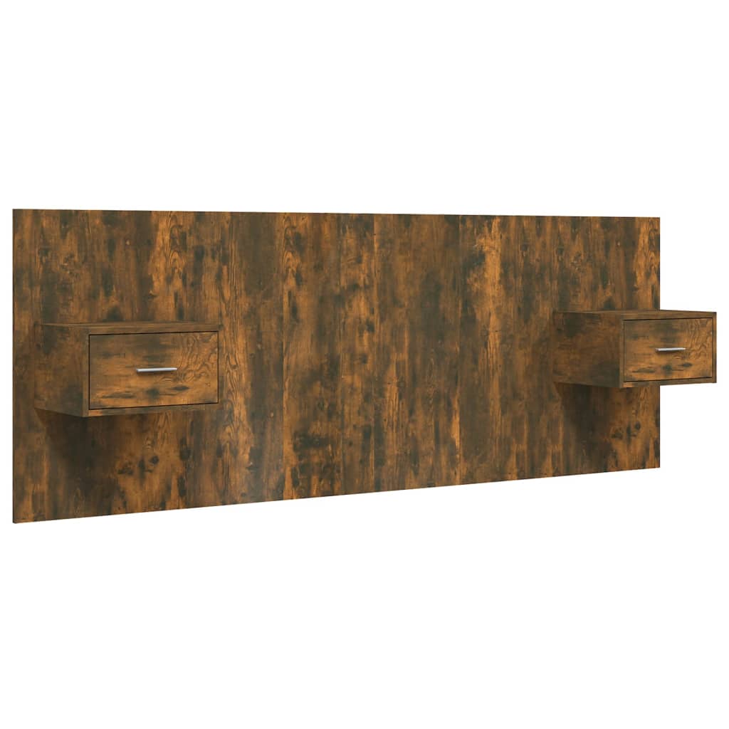 Headboard with Nightstands Smoked Oak Wood Based Material