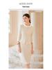 AD Temperamental Socialite Beige Dress: High-End Faux Two-Piece Round Neck Formal Skirt Set
