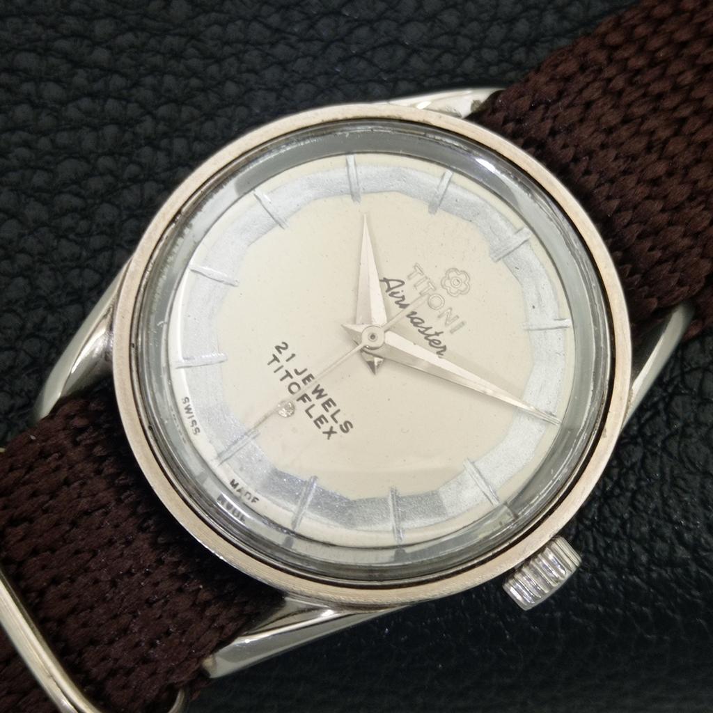 TITONI AIRMASTER TITOFLEX VINTAGE HAND-WINDING SWISS MENS WHITE WATCH a703208-1