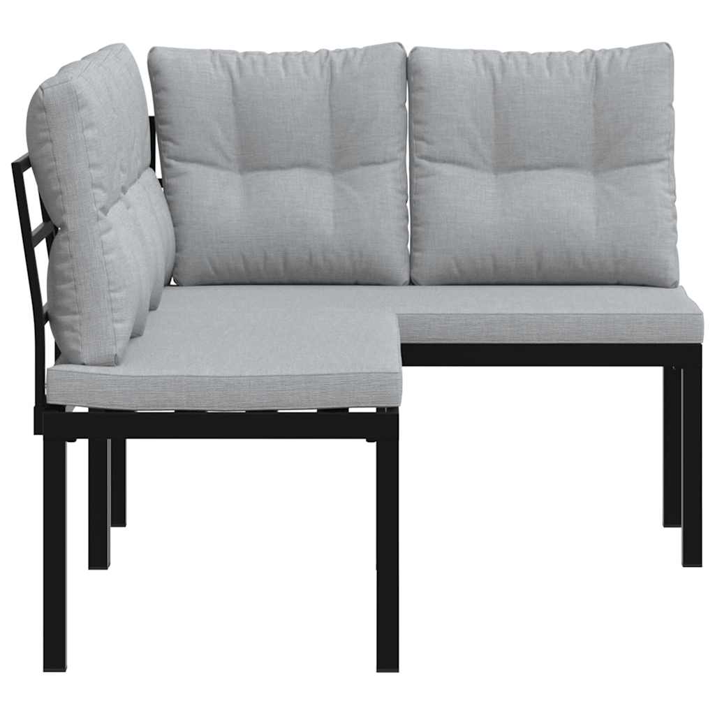 Garden Benches with Cushions 2 Pcs Black Powder Coated Steel