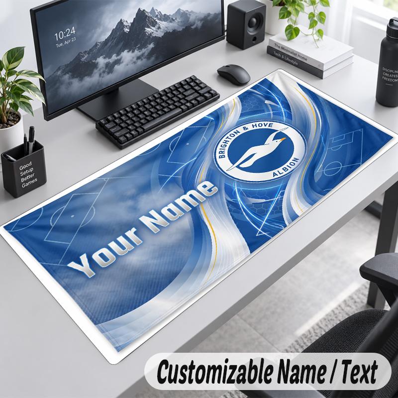 Custom Name Text Mouse Pad Brighton & Hove Albion Football Personalized Desk Pad For Work And Gaming