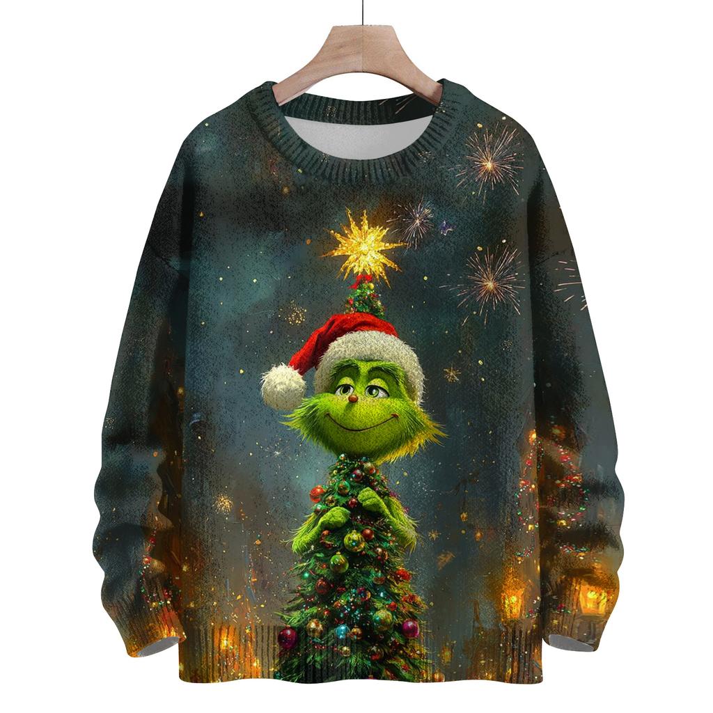 Ladies' Fashionable Casual Long Sleeved Christmas Cute Printed Round Neck Knitted Yarn