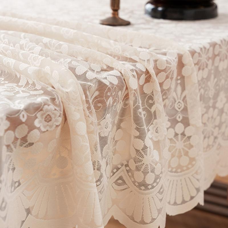 Nonslip Florals French Lace Tablecloth Polyester Fabric Easy Cleaning for Home Dining Table Cover