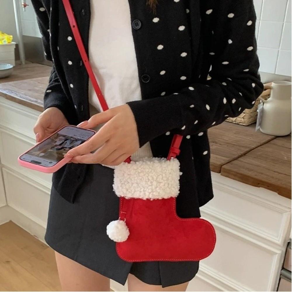 Sweet Korean Style Shoulder Bag Lightweight Fluffy Crossbody Bag Faux Suede Boot Bag Women