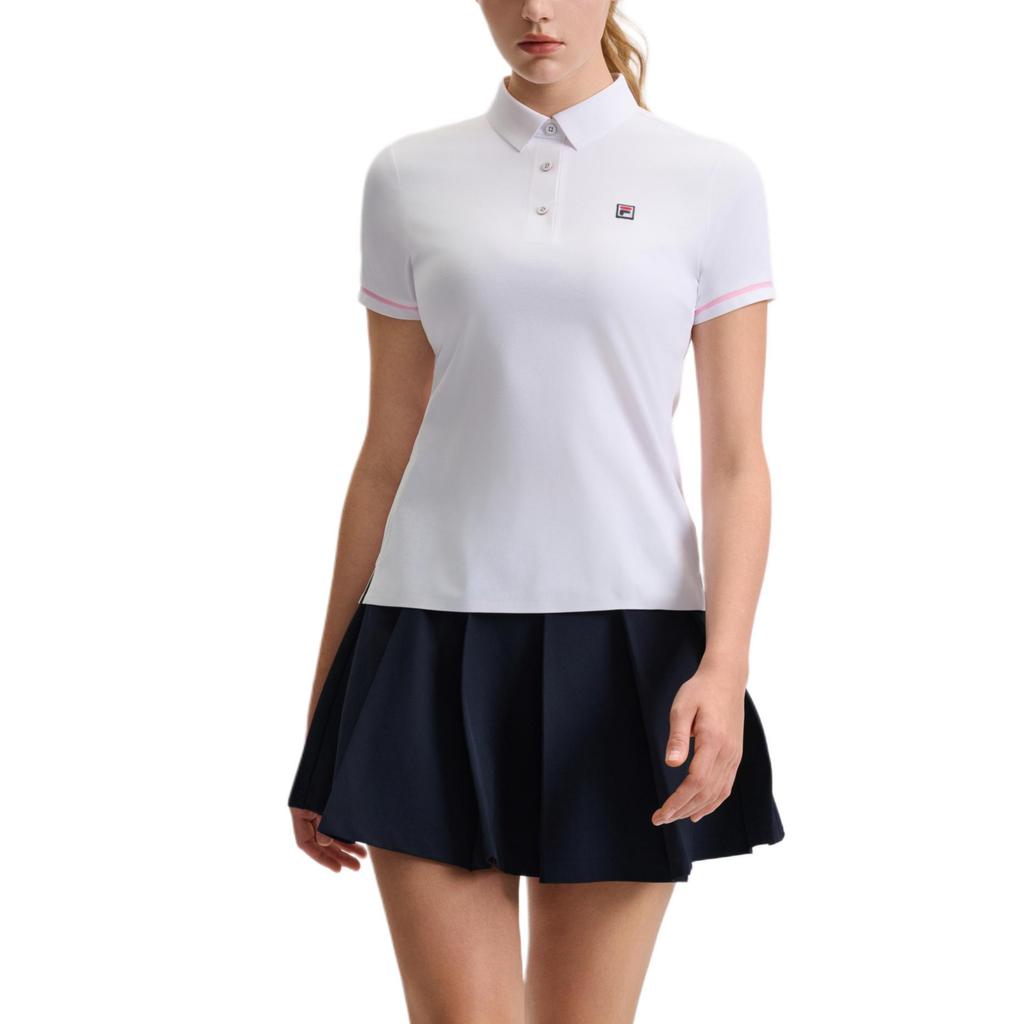 FILA Athletics Tennis Series Fashion Casual Versatile Sports Knit Short Sleeve Polo Shirt Women Polo Shirts Jade-White A11W523104F-WT