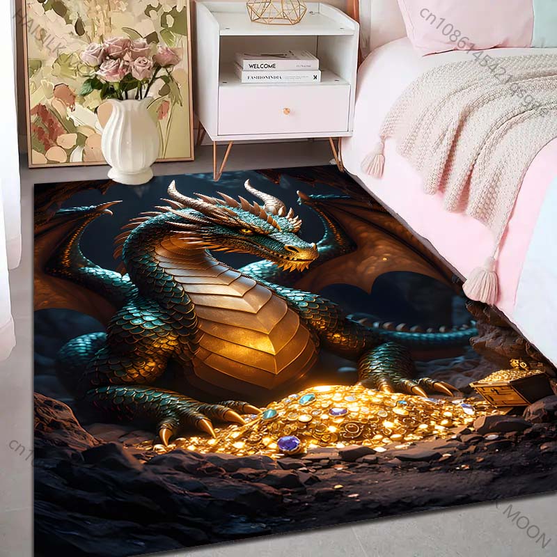 1PC Dragon Guarding Treasure Cave Pattern Rug Carpets for Bedroom Living Room Sofa Mat Creative Door Mat Cloakroom Home Decor