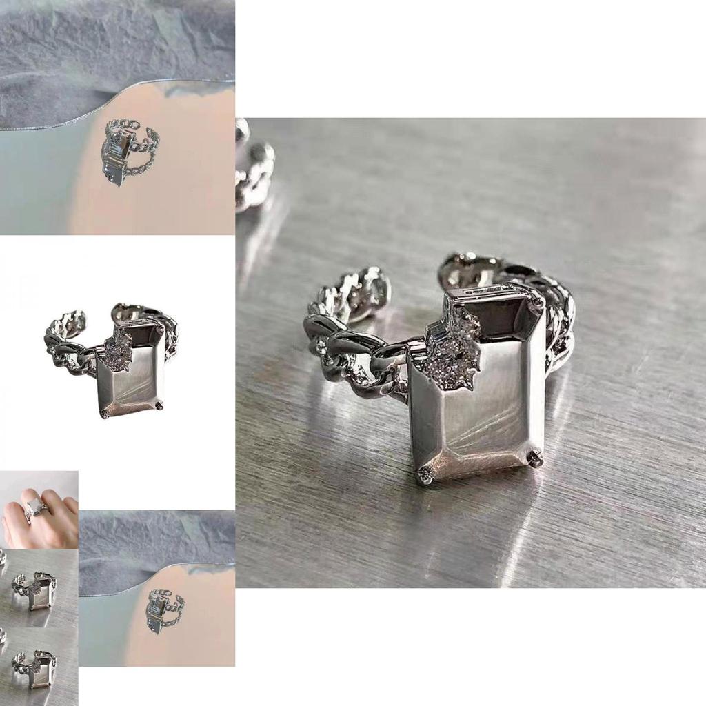 Stylish Broken Texture Square Cut Adjustable Ring Perfect For Chic Gift Occasions