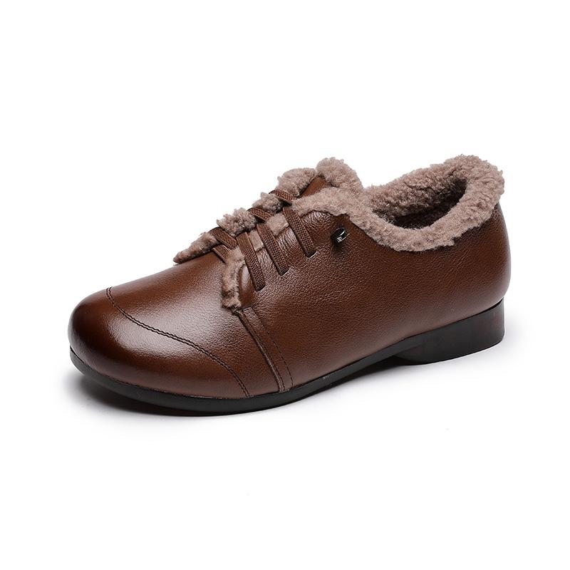 Fashion GKTINOO Women's Moccasins Winter Warm Wool Ladies Flats Genuine Leather Shoes Soft Soled  Woman Loafers Non Slip Female Footwear