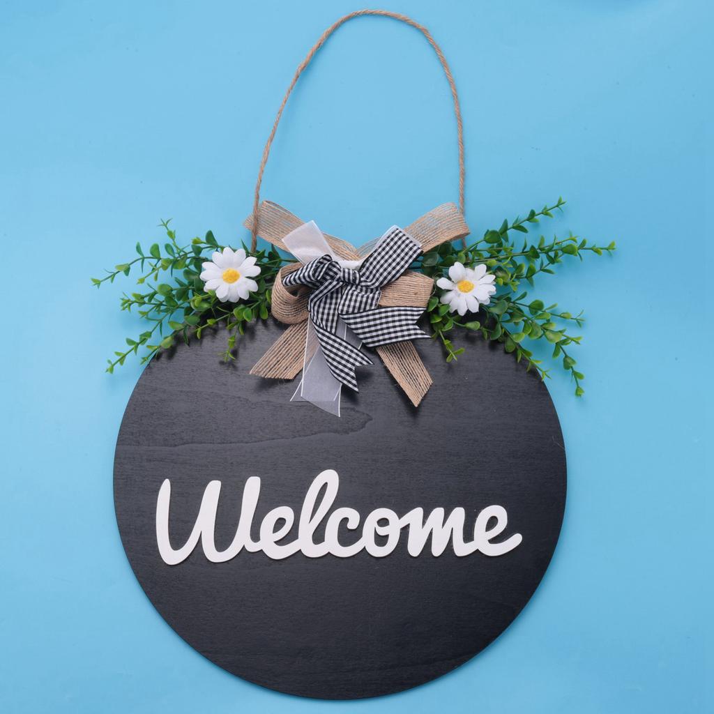 Lighted Welcome Wreath Sign Front Door Porch Decor Rustic Round Wooden Hanging Hello Sign Outdoor Spring Summer Decor