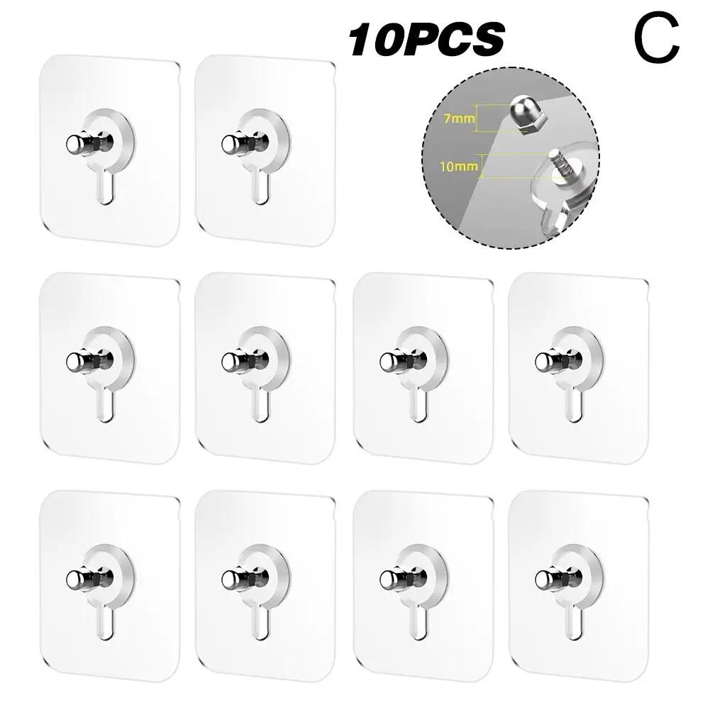 10Pcs Seamless Self Adhesive Hanging Nail Screw Stickers Punch-free Wall Hook Transparent Wall Screw Hooks For Bathroom Kit K6U5