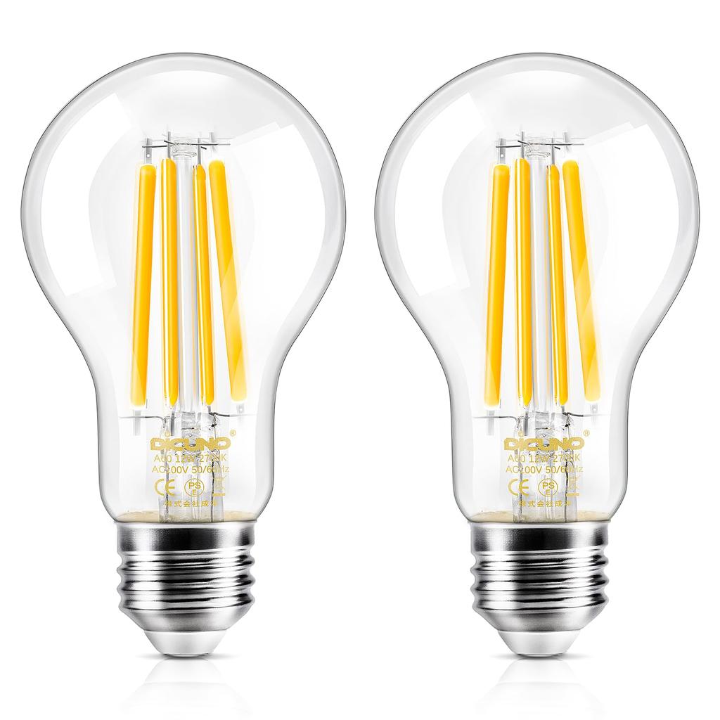 DiCUNO LED Bulbs, E26 Base, Warm White, 120W Equivalent, Edison 12W Filament Bulb, 1650lm, 2700k, Standard Bulb Shape, Clear, Energy Saving,