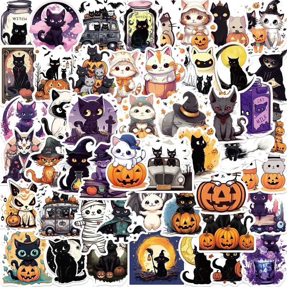 Halloween Cute Cat Stickers Pack Of 50 Waterproof Diy Decoration For Guitar Notebook Luggage