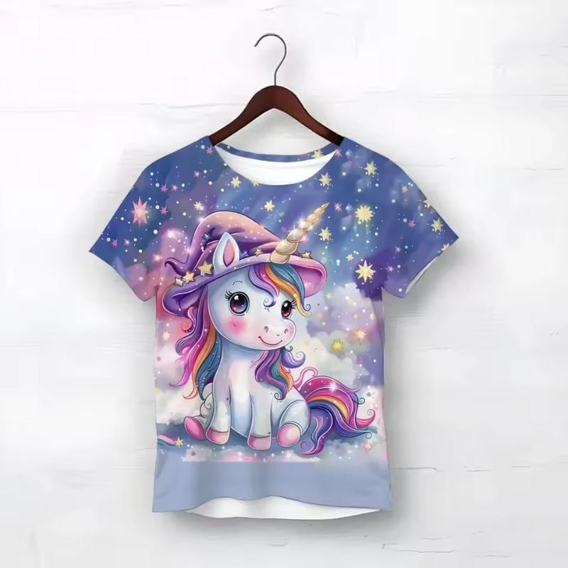 Cute Short Sleeved Shirt Cartoon Print Girls Children Soft Comfortable T-Shirts Girls