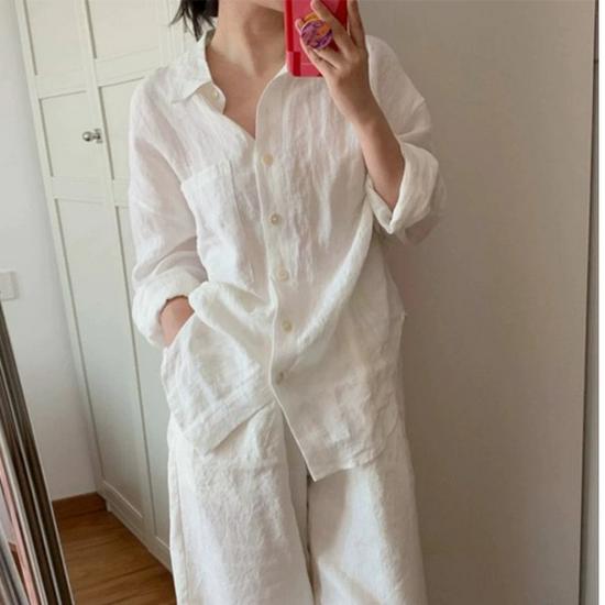 

Женский кардиган из французского льна и хлопка белого цвета - Весенний свободный крой, дышащая рубашка-жакет с защитой от солнца S белый