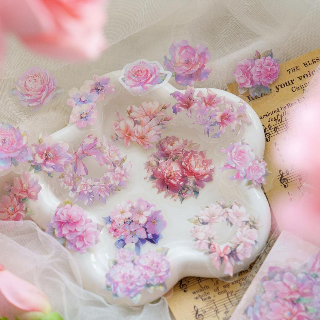 Flower Fantasy Illustration PET Sticker Pack: 40 Decorative Sheets for Journals & Collages