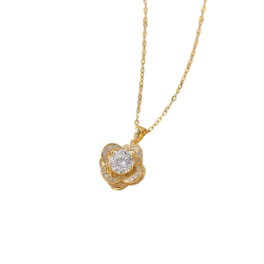 Women's Titanium Steel Rotatable Flower Necklace - Fashionable, Simple, Versatile Clavicle Chain Jewelry.