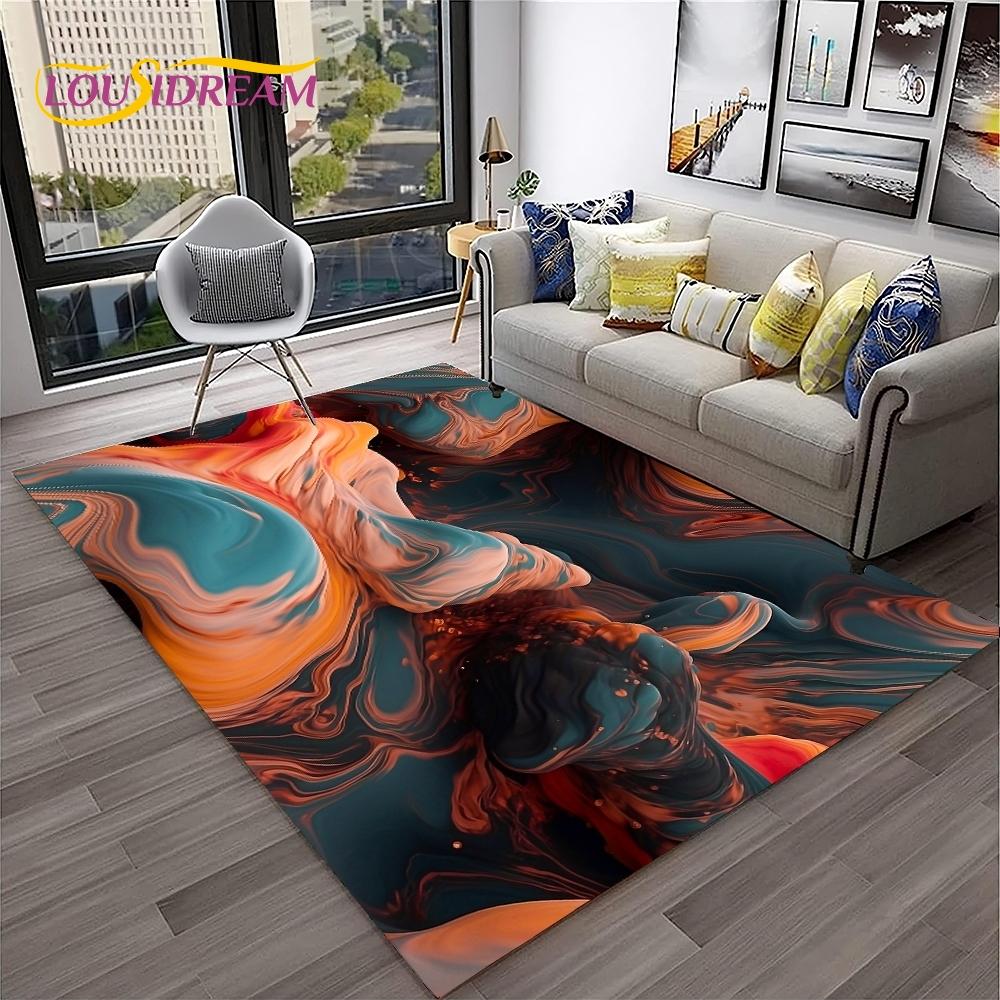 3D Illusion Fluid Colour Irregular Marble HD Carpet Rug for Home Living Room Sofa Doormat Decor,kids Area Rug Non-slip Floor Mat