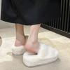 Large size fluffy slippers women's 2025 new versatile high heel thick bottom increase 7cm small plush cotton drag outside wear