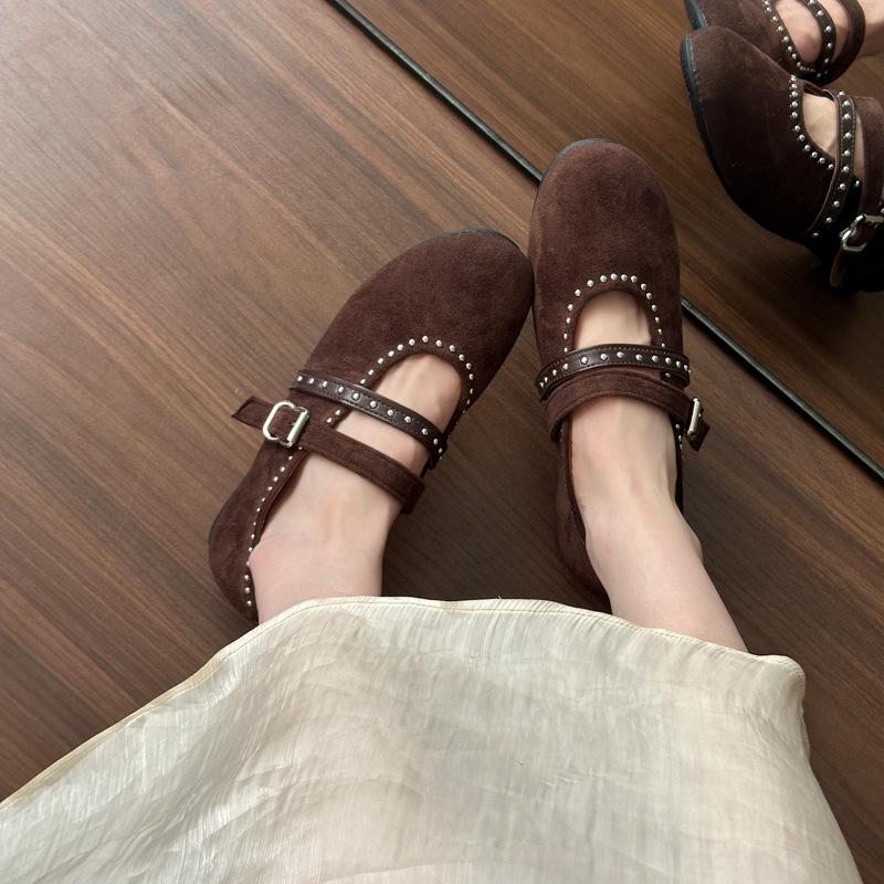 Sheepskin Version~ French Retro Mary Jane Women's Shoes 2025 New Bow Ballet Flat Bottom Rivet Single Shoes Women