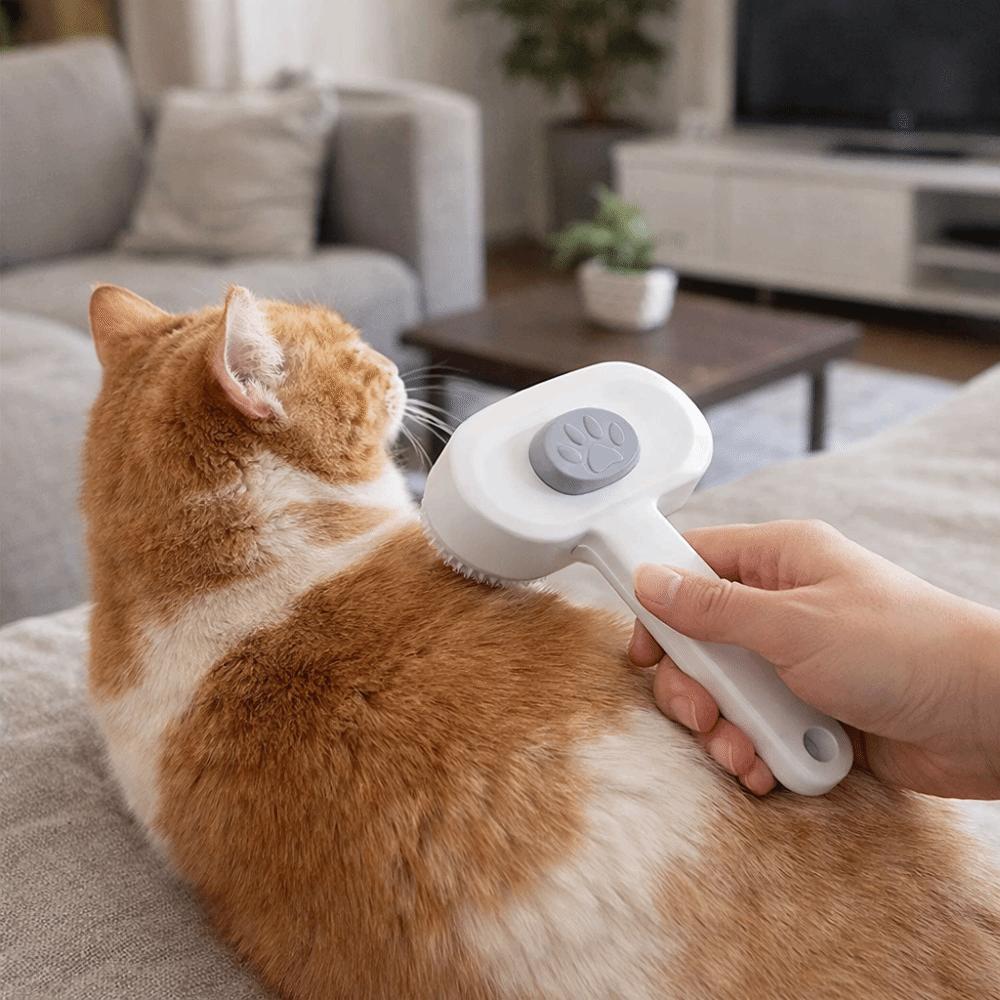 One Button Automatic Pet Hair Remover Fine-toothed Comfort Grip Pet Grooming Brush Stainless Steel Cat Cleaning Comb