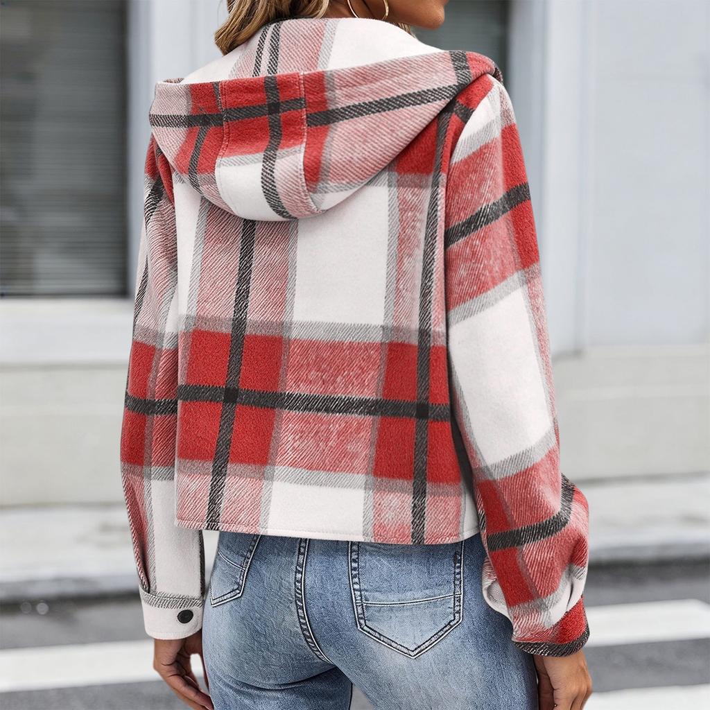 Women's Casual Loose Fit Plaid Jacket, Fashionable Outerwear for Daily Wear and Outings