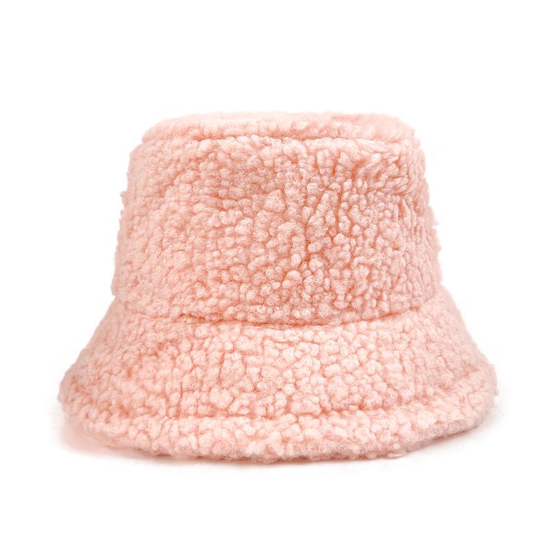 Winter Light Board Lamb Plush Bucket Hat Men and Women Plush Warm Bucket Hat Solid Color Lamb Plush Basin Hat