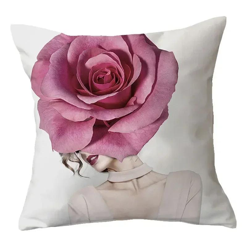 40/45/50cm Sexy Women Print Cushion Cover Decor Sexy Flower Feather Print Sofa Pillowcase Bedroom Home Pillow Case