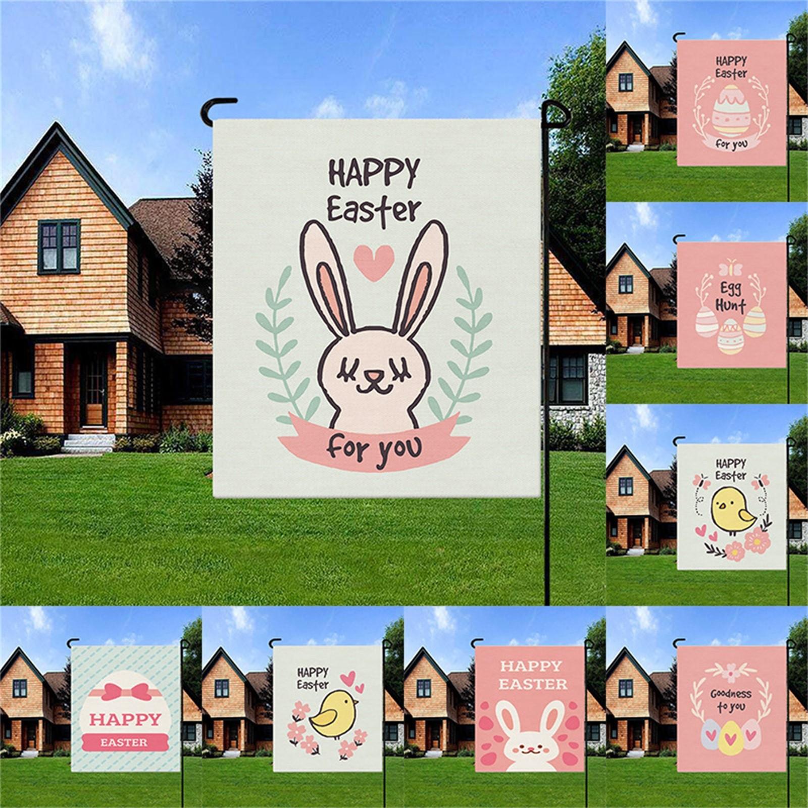 

Добро пожаловать Кролик Яйца Декор Симпатичный Кролик Весна-Тюльпан Пасхальный сад Флаг