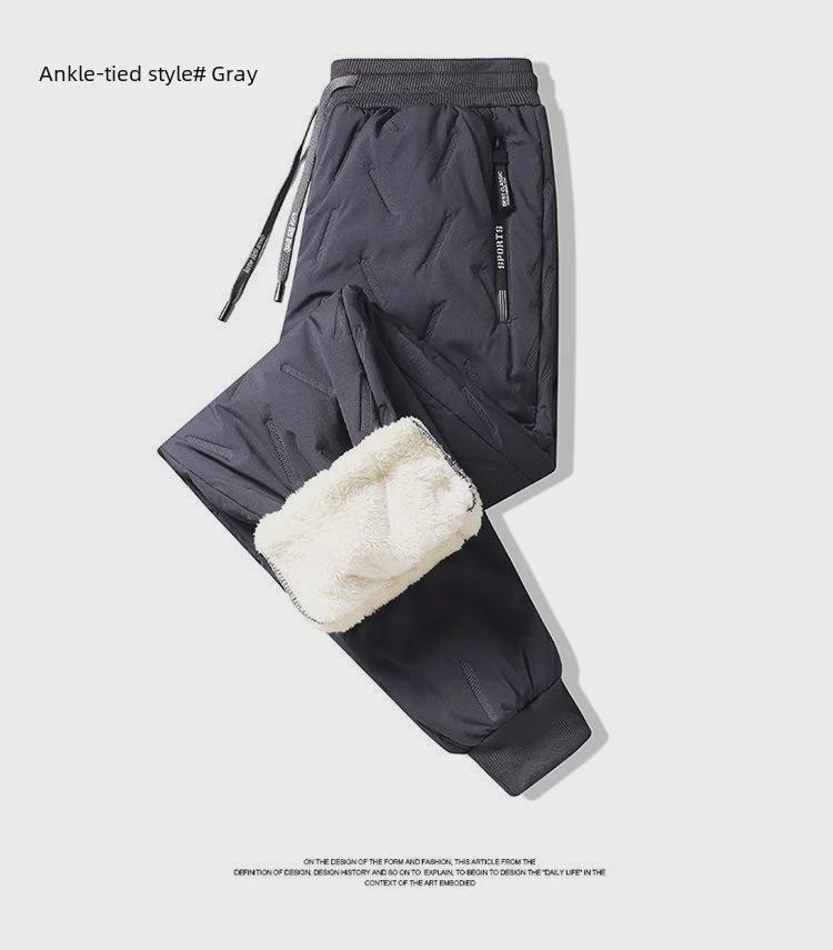 Men's Winter Thick Lambskin Plush Pants - Loose Straight Fit, Warm Cotton, Casual Sports Style, Large Sizes Available