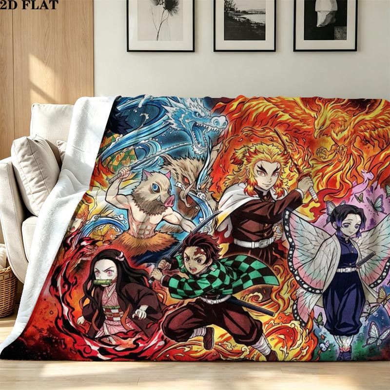 Demon Slayer Anime Print Flannel Blanket High Quality Warm Comfortable Cover for All Seasons Perfect for Gifts Home Decor