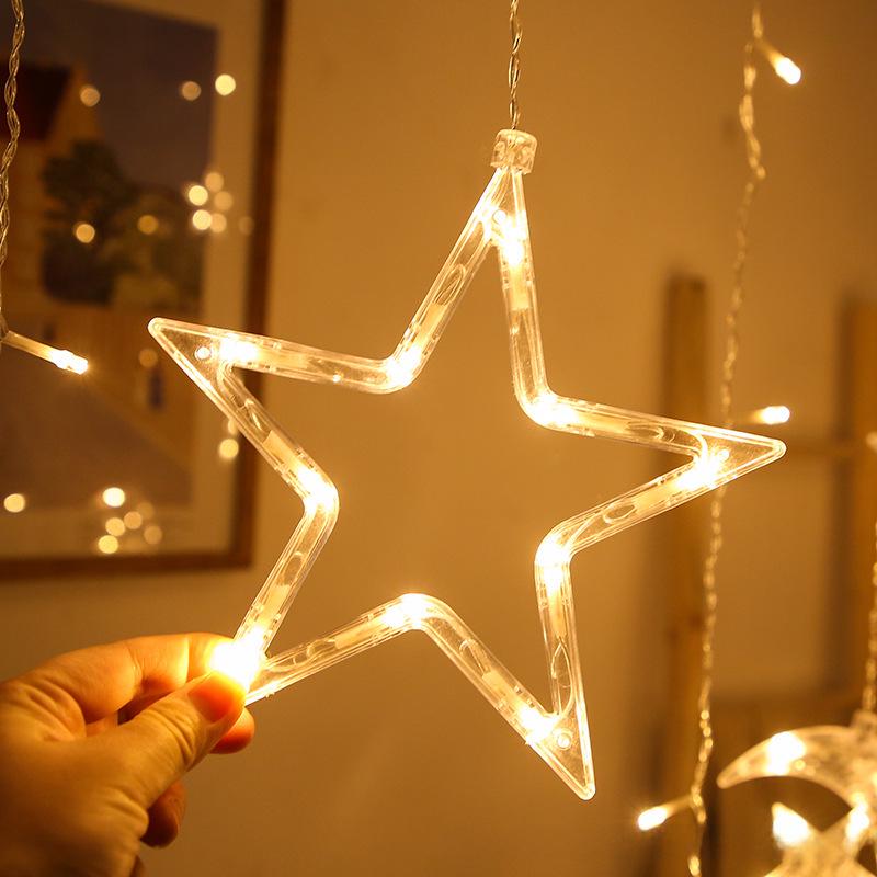 LED Moon & Star Curtain Lights, Waterproof Outdoor String Lights for Holiday and Room Décor