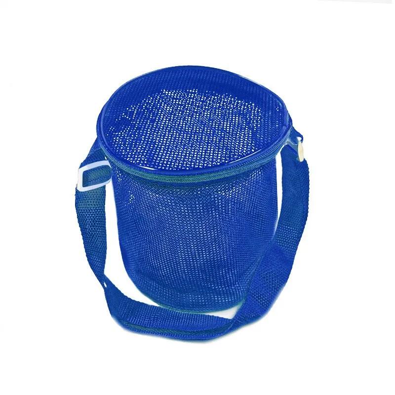 Mesh Beach Bag for Kids Toy Organizer Net Zipper Adjustable Shoulder Strap Storage Pouch Child Shell Collecting Bag Round Bucket