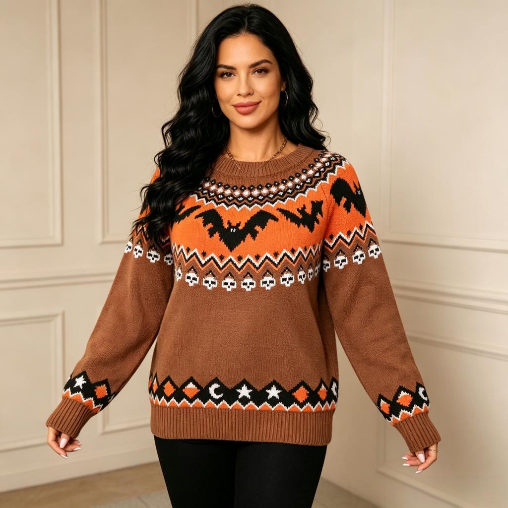 Women's Halloween Neck Pullover Sweater