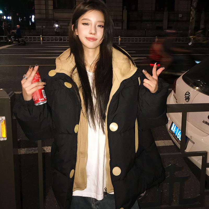 Fake Two-piece Down Cotton-padded Jacket, New Women's Thickened Short Winter Loose Cotton-padded Jacket, Cotton-padded Jacket.