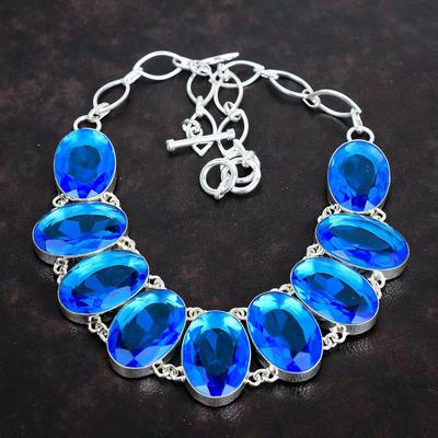 Faceted London Blue Topaz Necklace Gemstone Necklace 925 Sterling Silver Necklace Adjustable Chain Necklace Handmade Jewelry Gifts for Wife