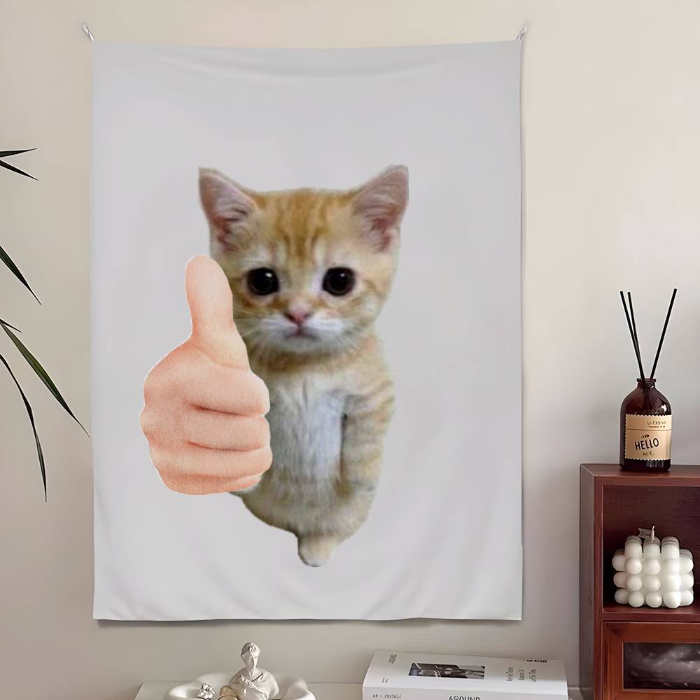 Funny Cute Cat Tapestry Bedroom Living Bar Garden Outdoor Microfiber Festival Decoration Background Art Banner