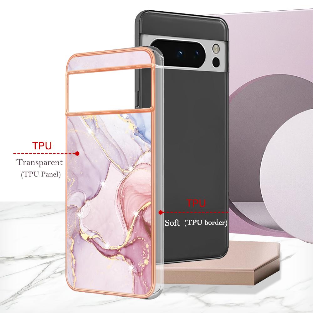 For Google Pixel 8 Pro TPU Case with IMD Marble Pattern Electroplated Back Cover