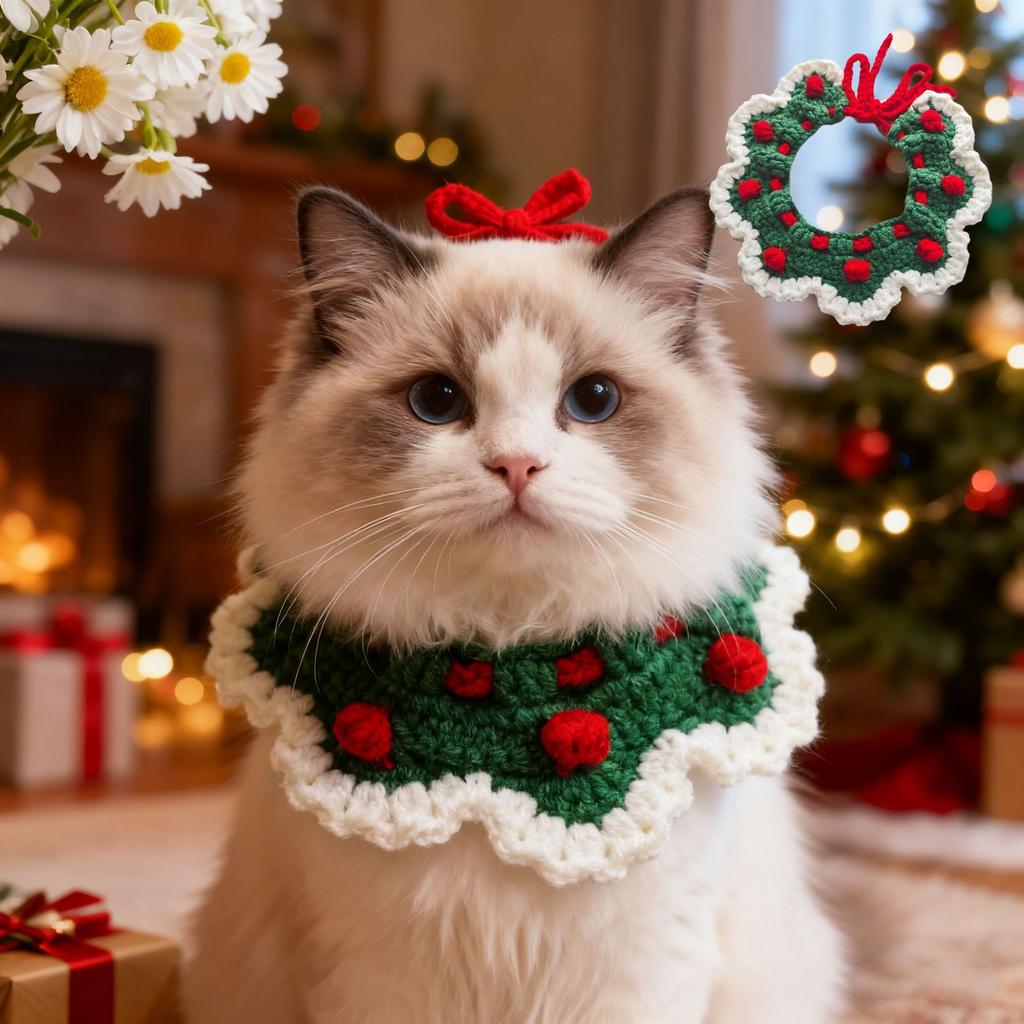 Cat and Dog Scarves, Pet Christmas Accessories, Knitted Collars, Plush Toys, British Short and Cute