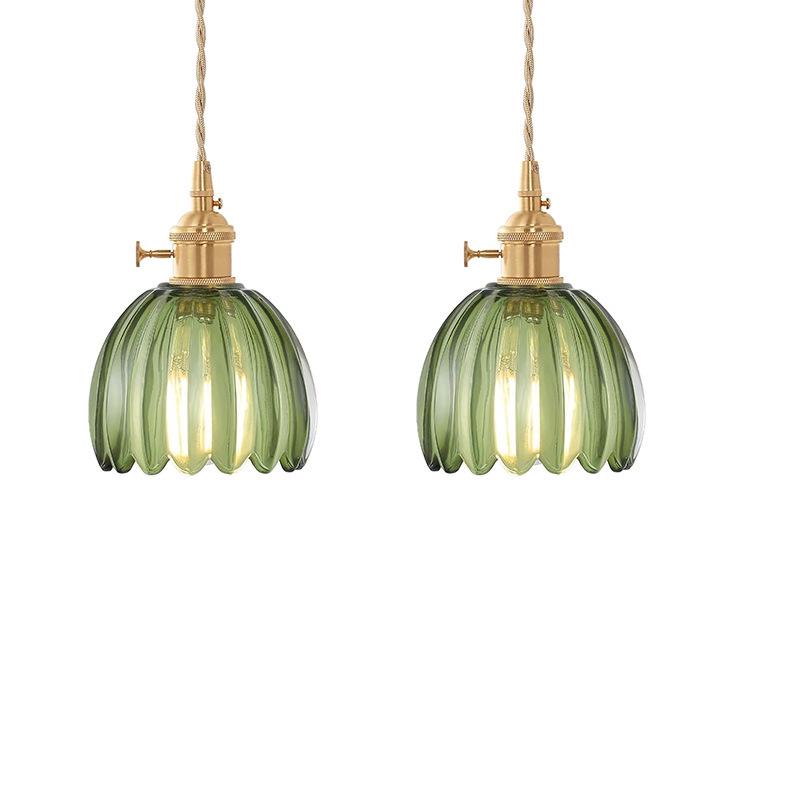 Wireless USB Charging Remote Chandelier with Retro Glass Flowers for Bedroom or Dining Room - Nordic Style