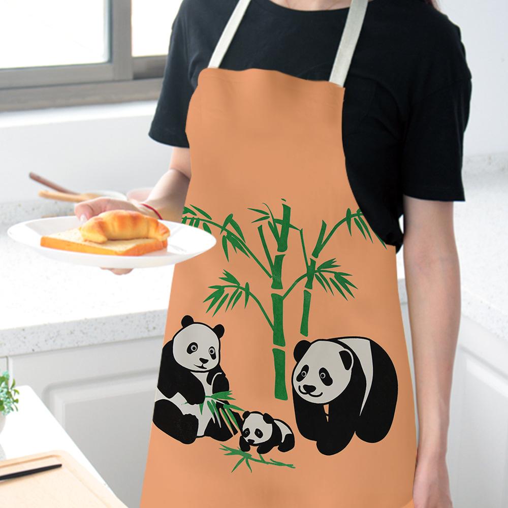 Cartoon Panda Multi-functional Linen Apron Dress Garden Children's Aprons for Woman Man Kids Pink Kitchen Baking Accessories
