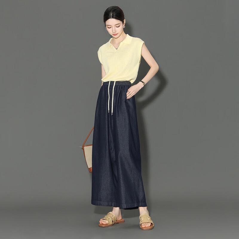 Women's Lyocell Blend Relaxed Cropped Wide-Leg Denim Jeans
