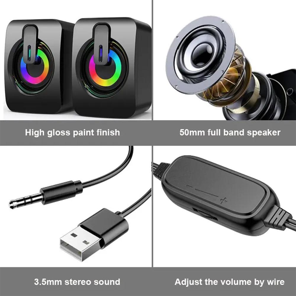 HIFI Stereo MINI Computer Speakers PC Sound Box USB Wired Caixa De Som With LED Light Audio For Desktop Computers Laptop Tablet