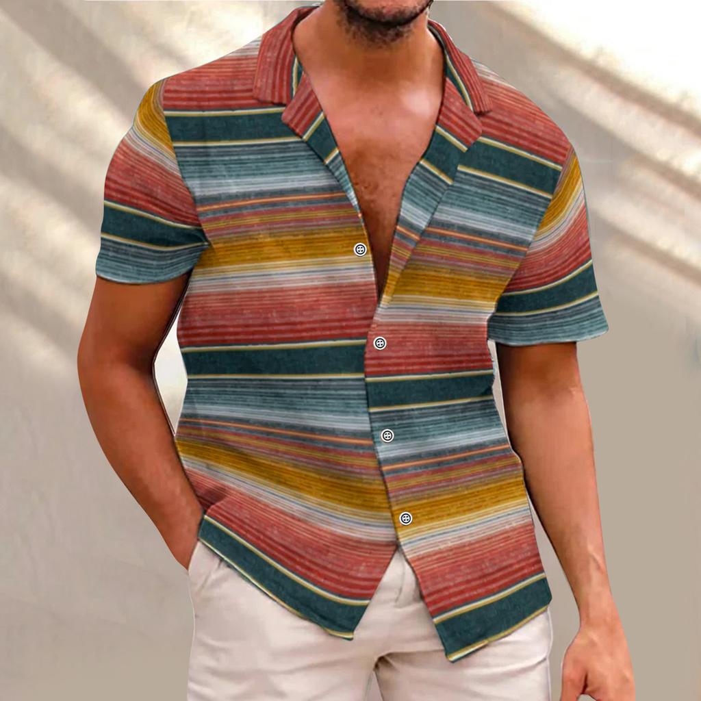 Mens Fashion Ethnic Short Sleeve Casual Printing Hawaiian Shirt Blouse T-shirt